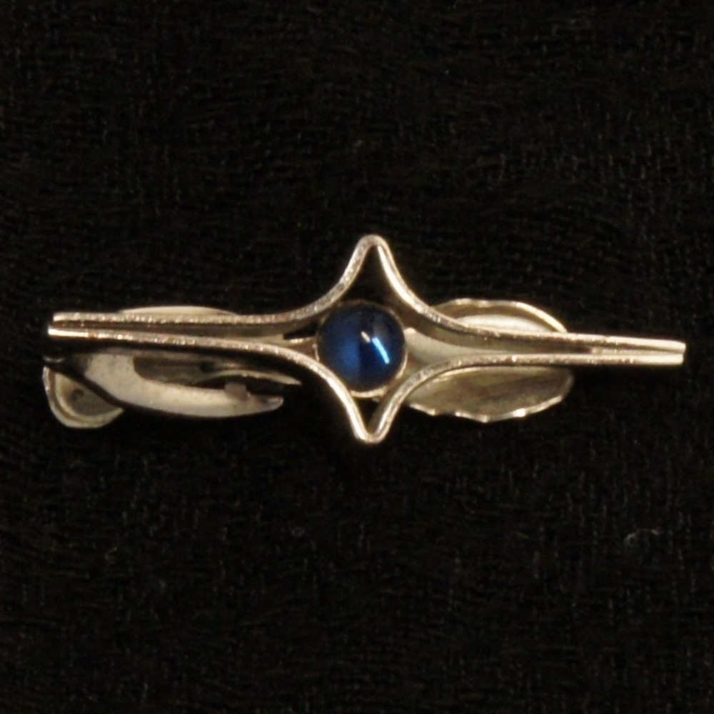 Hickok Tie Bar USA Silver Tone Blue Stone MCM Atomic Vintage Mens Clip